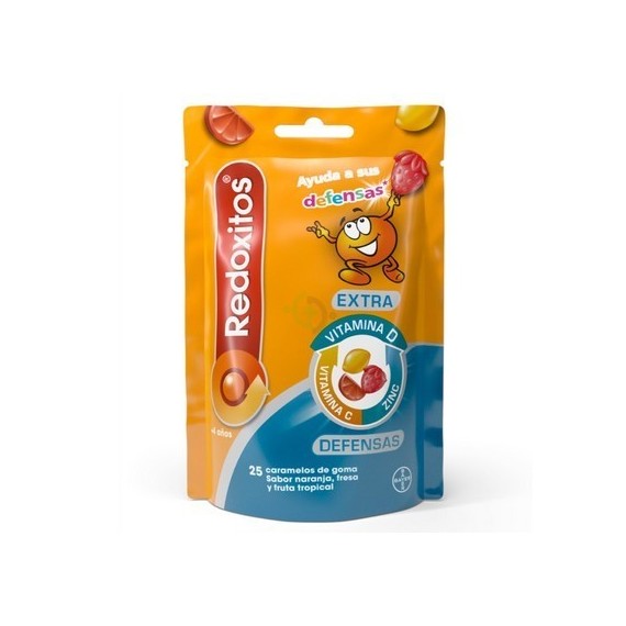 REDOXITOS EXTRA DEFENSAS 25 CARAMELOS GOMA SABOR NARANJA FRESA Y FRUTA TROPICAL
